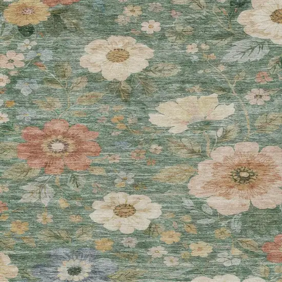 Green And Brown Floral Washable Indoor Outdoor Area Rug Photo 9