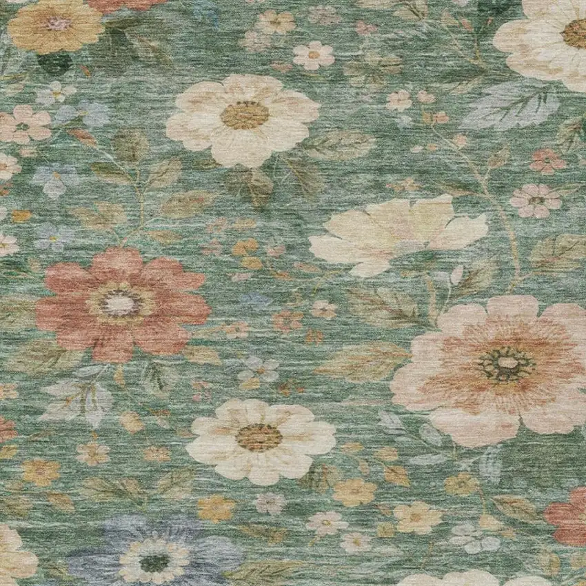 Green And Brown Floral Washable Indoor Outdoor Area Rug Photo 9