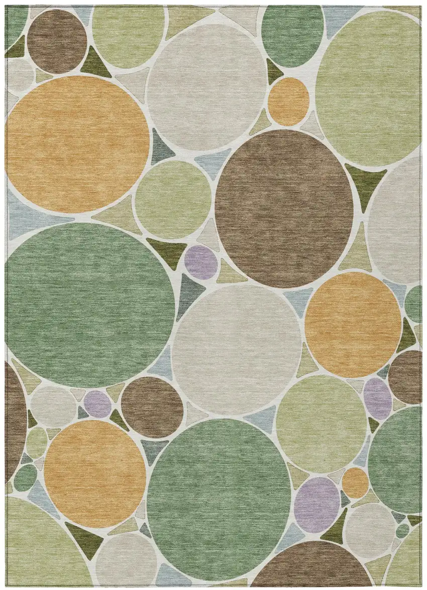 Green And Brown Geometric Washable Indoor Outdoor Area Rug Photo 2