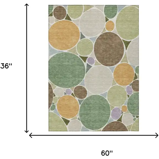 Green And Brown Geometric Washable Indoor Outdoor Area Rug Photo 7