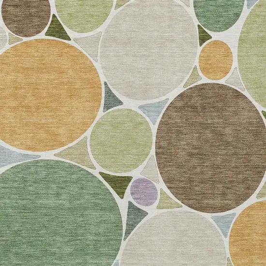 Green And Brown Geometric Washable Indoor Outdoor Area Rug Photo 3
