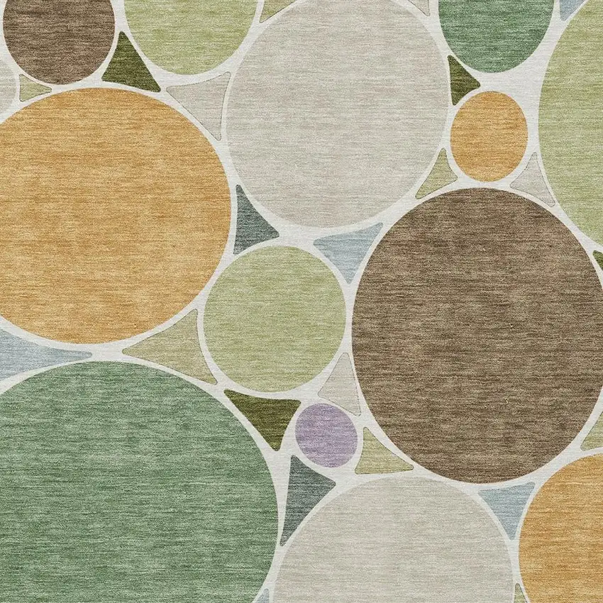Green And Brown Geometric Washable Indoor Outdoor Area Rug Photo 3
