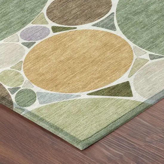 Green And Brown Geometric Washable Indoor Outdoor Area Rug Photo 5