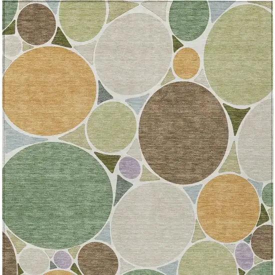Green And Brown Geometric Washable Indoor Outdoor Area Rug Photo 4
