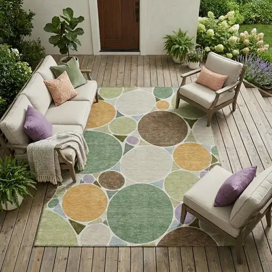 Green And Brown Geometric Washable Indoor Outdoor Area Rug Photo 1