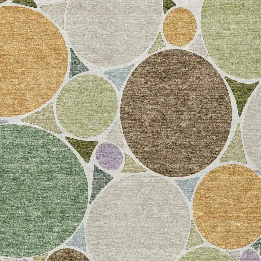 Green And Brown Geometric Washable Indoor Outdoor Area Rug Photo 3