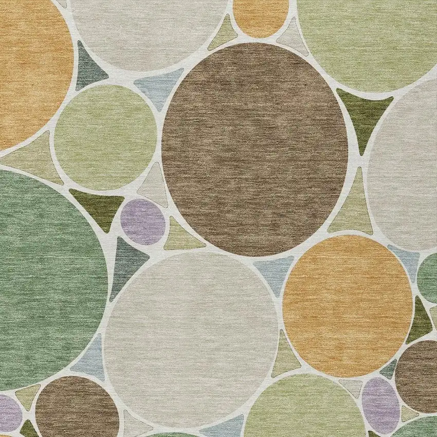 Green And Brown Geometric Washable Indoor Outdoor Area Rug Photo 3