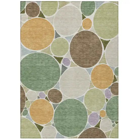 Green And Brown Geometric Washable Indoor Outdoor Area Rug Photo 2