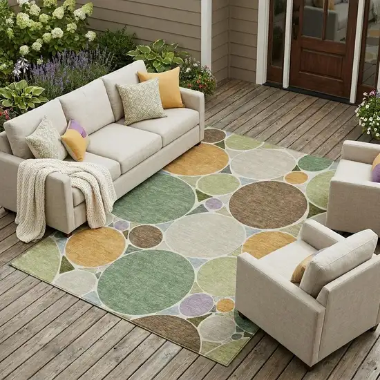 Green And Brown Geometric Washable Indoor Outdoor Area Rug Photo 1