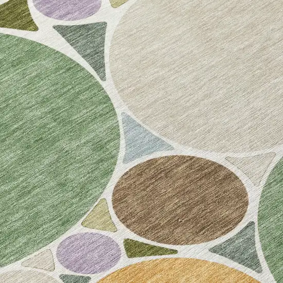 Green And Brown Geometric Washable Indoor Outdoor Area Rug Photo 6