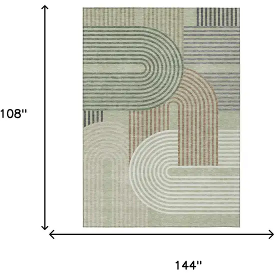 Green And Brown Geometric Washable Indoor Outdoor Area Rug Photo 7