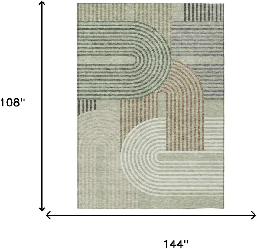 Green And Brown Geometric Washable Indoor Outdoor Area Rug Photo 7