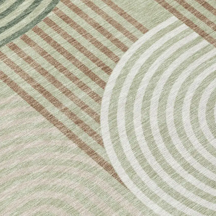 Green And Brown Geometric Washable Indoor Outdoor Area Rug Photo 6