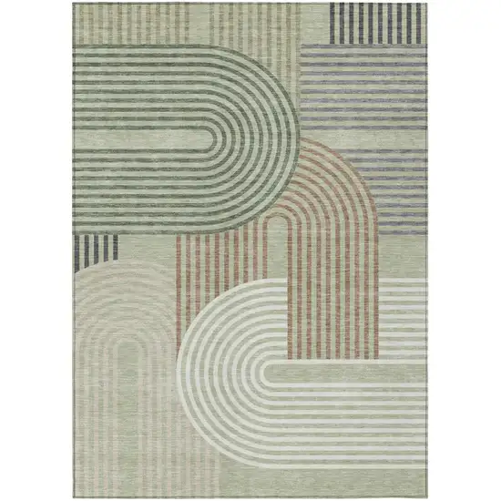 Green And Brown Geometric Washable Indoor Outdoor Area Rug Photo 2