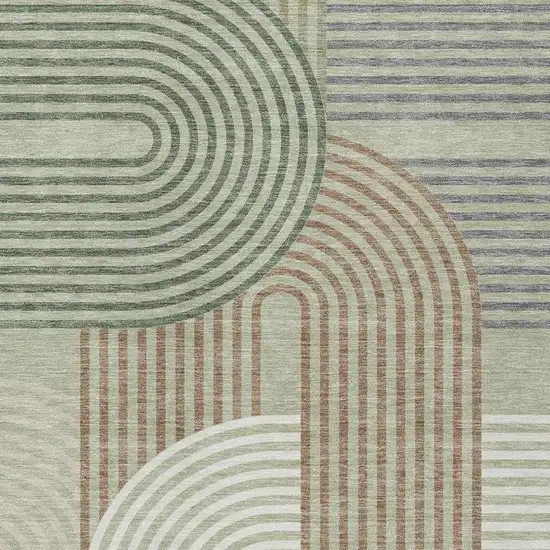 Green And Brown Geometric Washable Indoor Outdoor Area Rug Photo 3