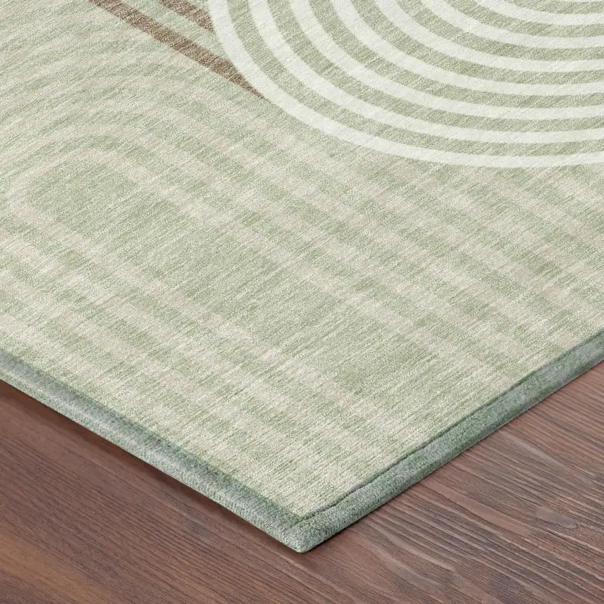 Green And Brown Geometric Washable Indoor Outdoor Area Rug Photo 5