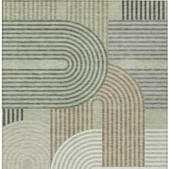 Green And Brown Geometric Washable Indoor Outdoor Area Rug Photo 4