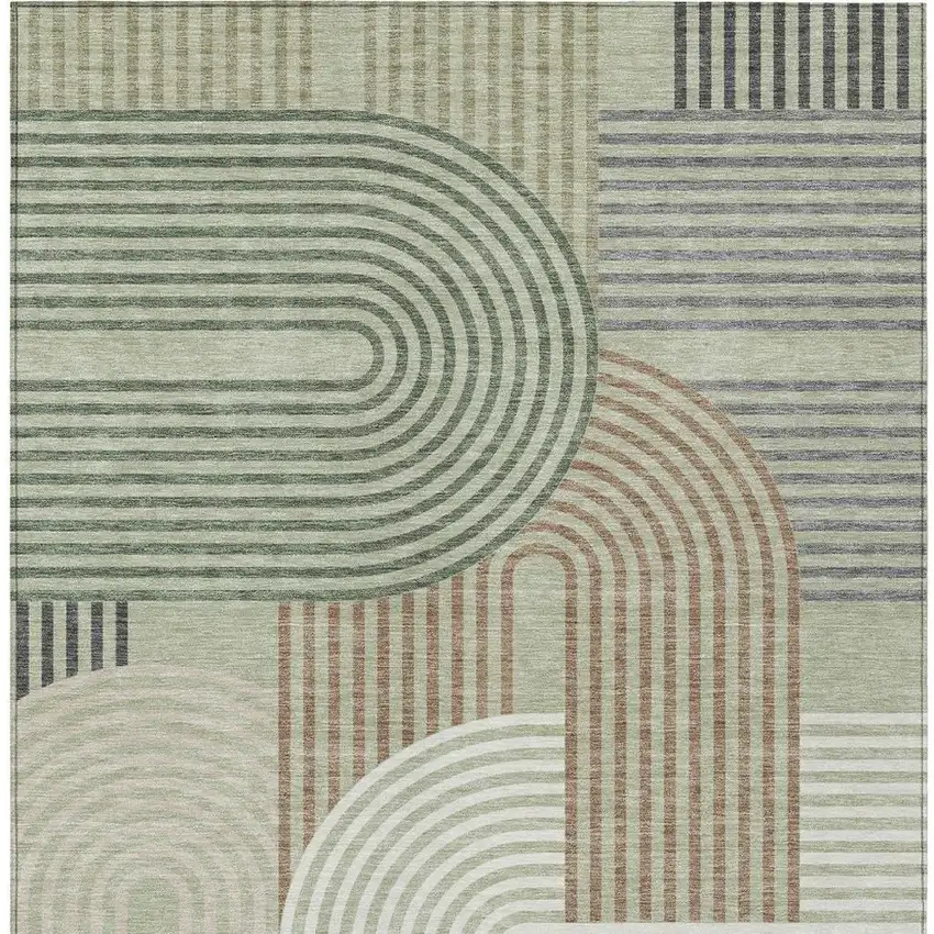 Green And Brown Geometric Washable Indoor Outdoor Area Rug Photo 4