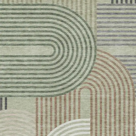Green And Brown Geometric Washable Indoor Outdoor Area Rug Photo 3
