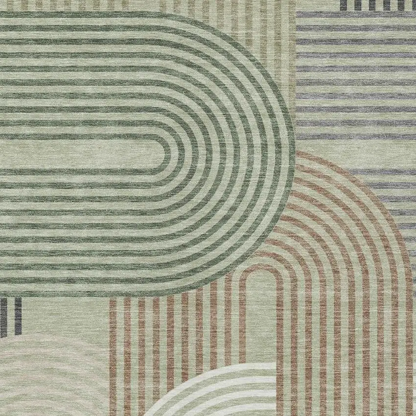 Green And Brown Geometric Washable Indoor Outdoor Area Rug Photo 3