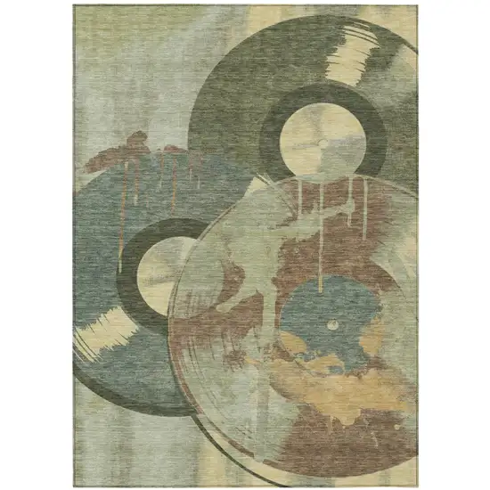 Green And Brown Geometric Washable Indoor Outdoor Area Rug Photo 1