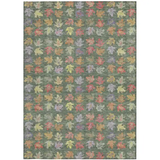Green And Brown Geometric Washable Indoor Outdoor Area Rug Photo 3