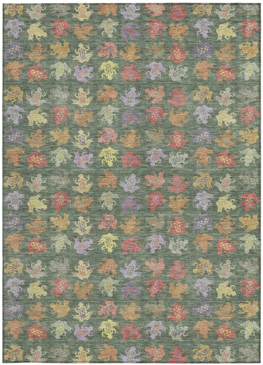 Green And Brown Geometric Washable Indoor Outdoor Area Rug Photo 3
