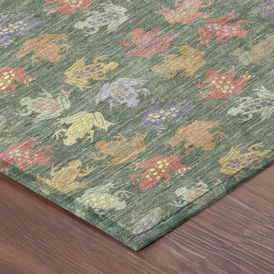 Green And Brown Geometric Washable Indoor Outdoor Area Rug Photo 4