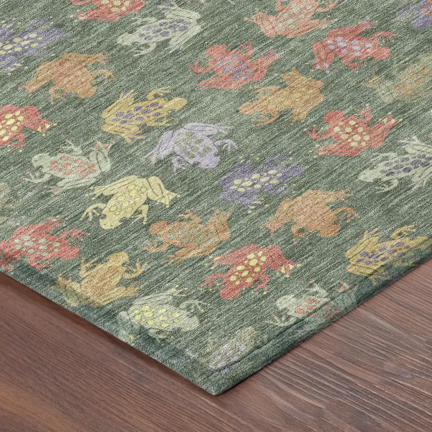 Green And Brown Geometric Washable Indoor Outdoor Area Rug Photo 4