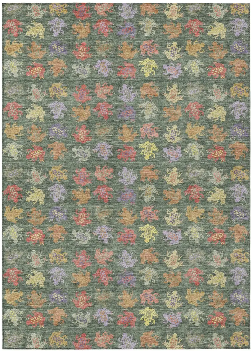 Green And Brown Geometric Washable Indoor Outdoor Area Rug Photo 1