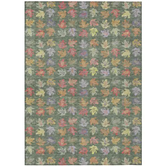 Green And Brown Geometric Washable Indoor Outdoor Area Rug Photo 1