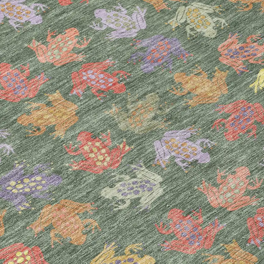 Green And Brown Geometric Washable Indoor Outdoor Area Rug Photo 5
