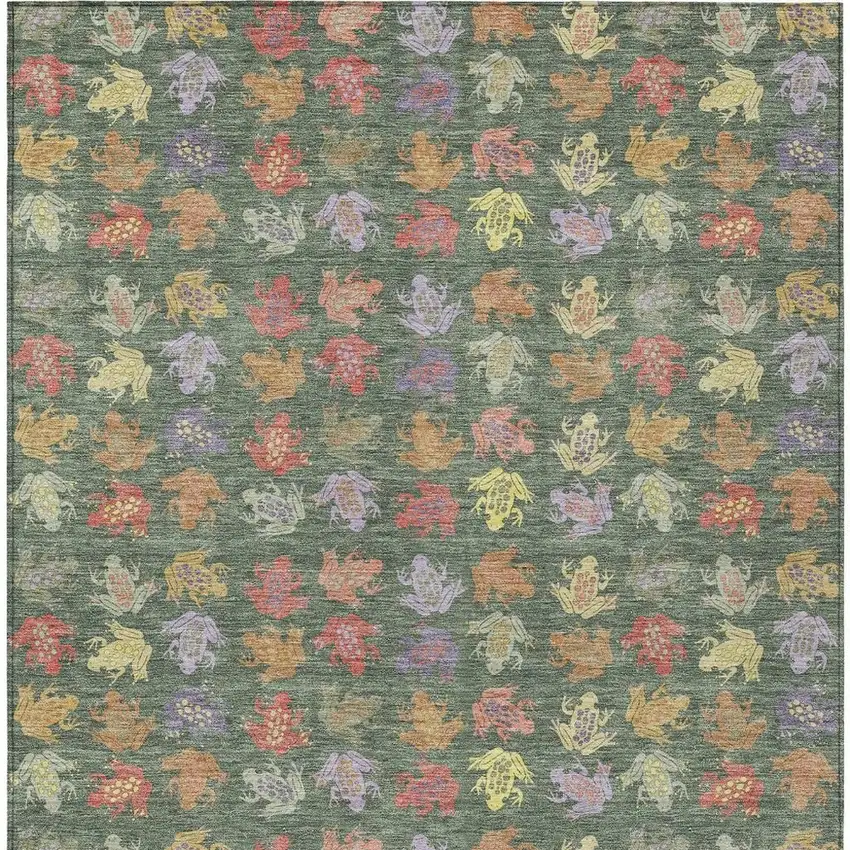 Green And Brown Geometric Washable Indoor Outdoor Area Rug Photo 3