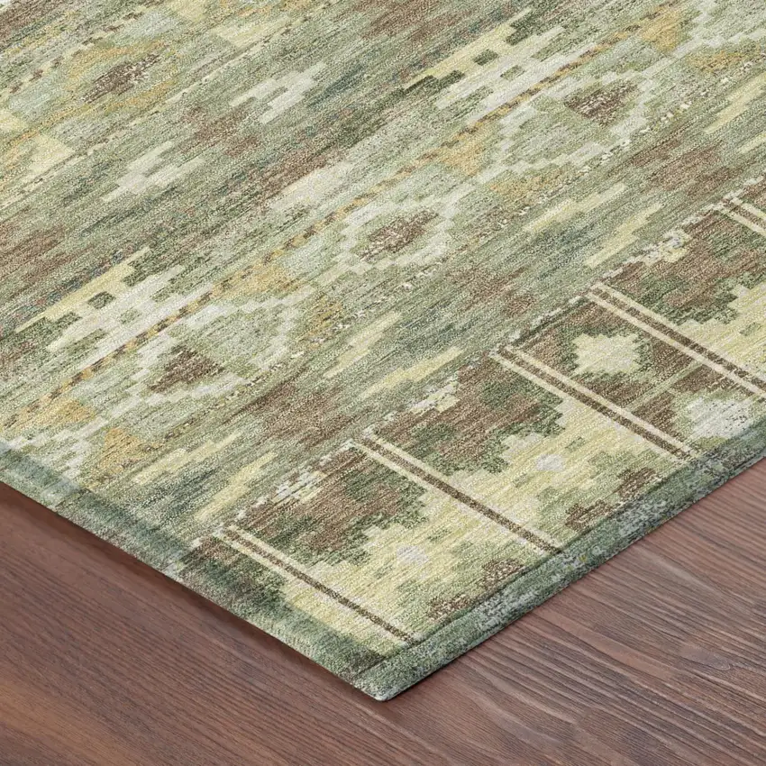 Green And Brown Geometric Washable Indoor Outdoor Area Rug Photo 4