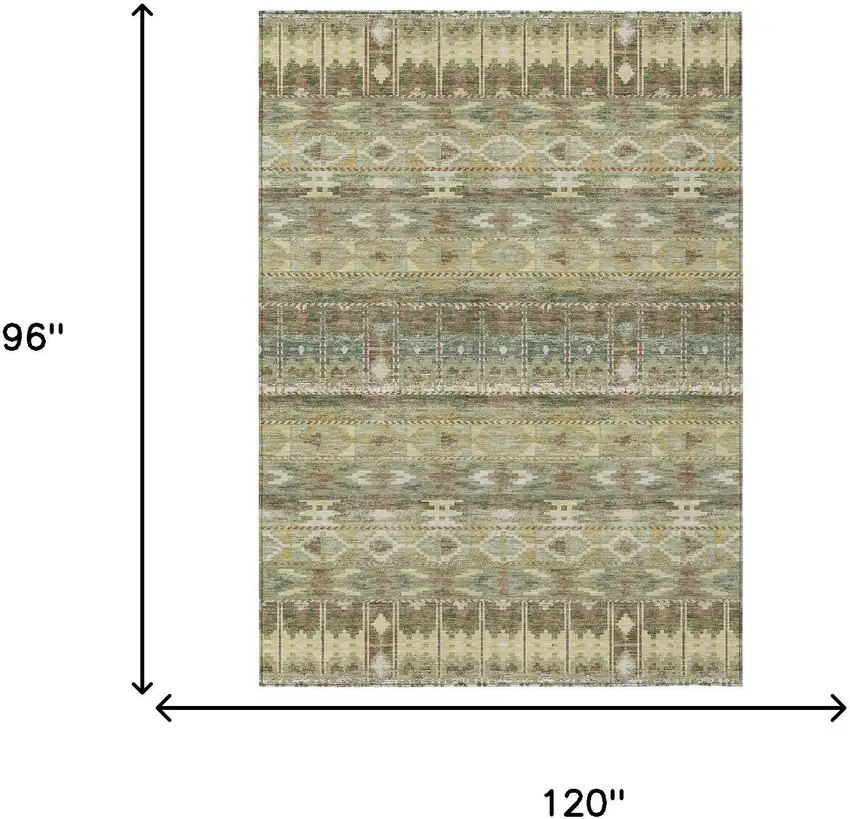 Green And Brown Geometric Washable Indoor Outdoor Area Rug Photo 6