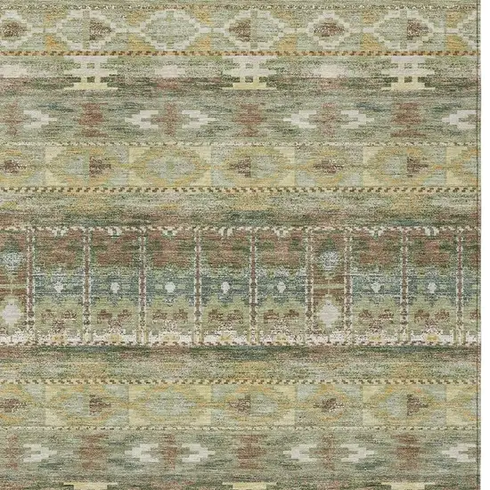 Green And Brown Geometric Washable Indoor Outdoor Area Rug Photo 2