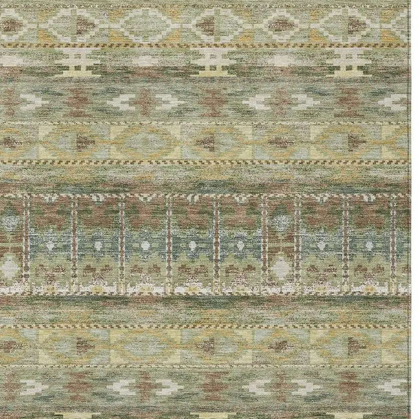 Green And Brown Geometric Washable Indoor Outdoor Area Rug Photo 2