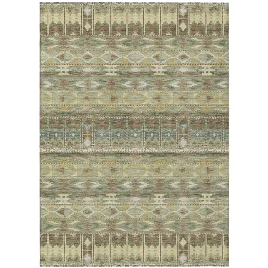Green And Brown Geometric Washable Indoor Outdoor Area Rug Photo 1
