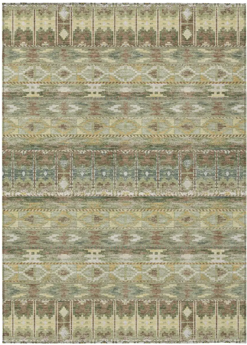 Green And Brown Geometric Washable Indoor Outdoor Area Rug Photo 1