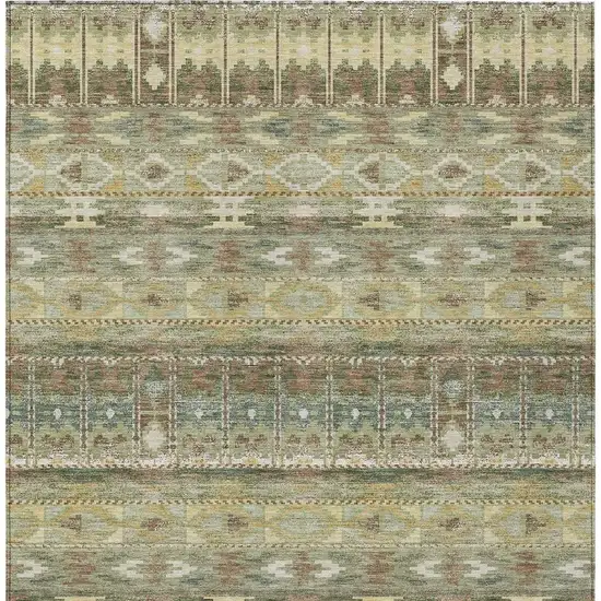 Green And Brown Geometric Washable Indoor Outdoor Area Rug Photo 3