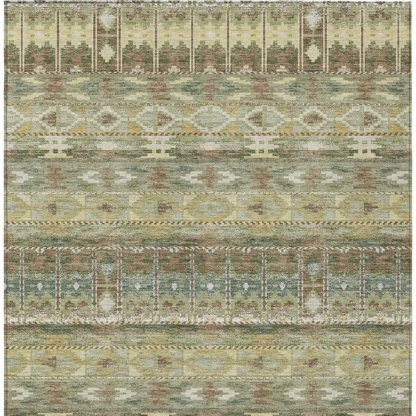 Green And Brown Geometric Washable Indoor Outdoor Area Rug Photo 3