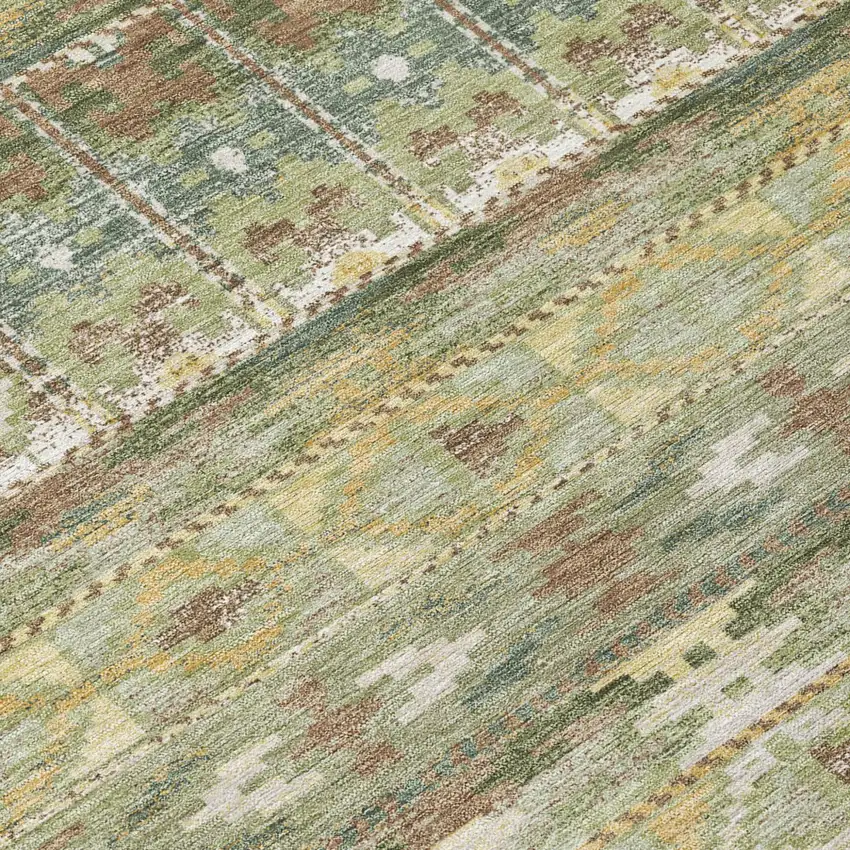Green And Brown Geometric Washable Indoor Outdoor Area Rug Photo 5