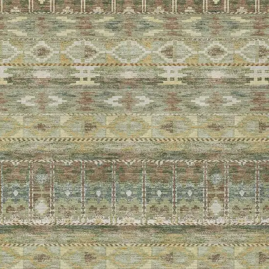 Green And Brown Geometric Washable Indoor Outdoor Area Rug Photo 2