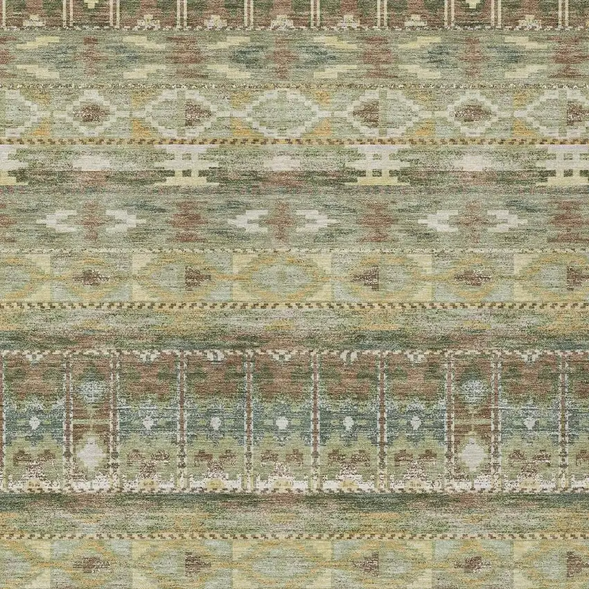 Green And Brown Geometric Washable Indoor Outdoor Area Rug Photo 2