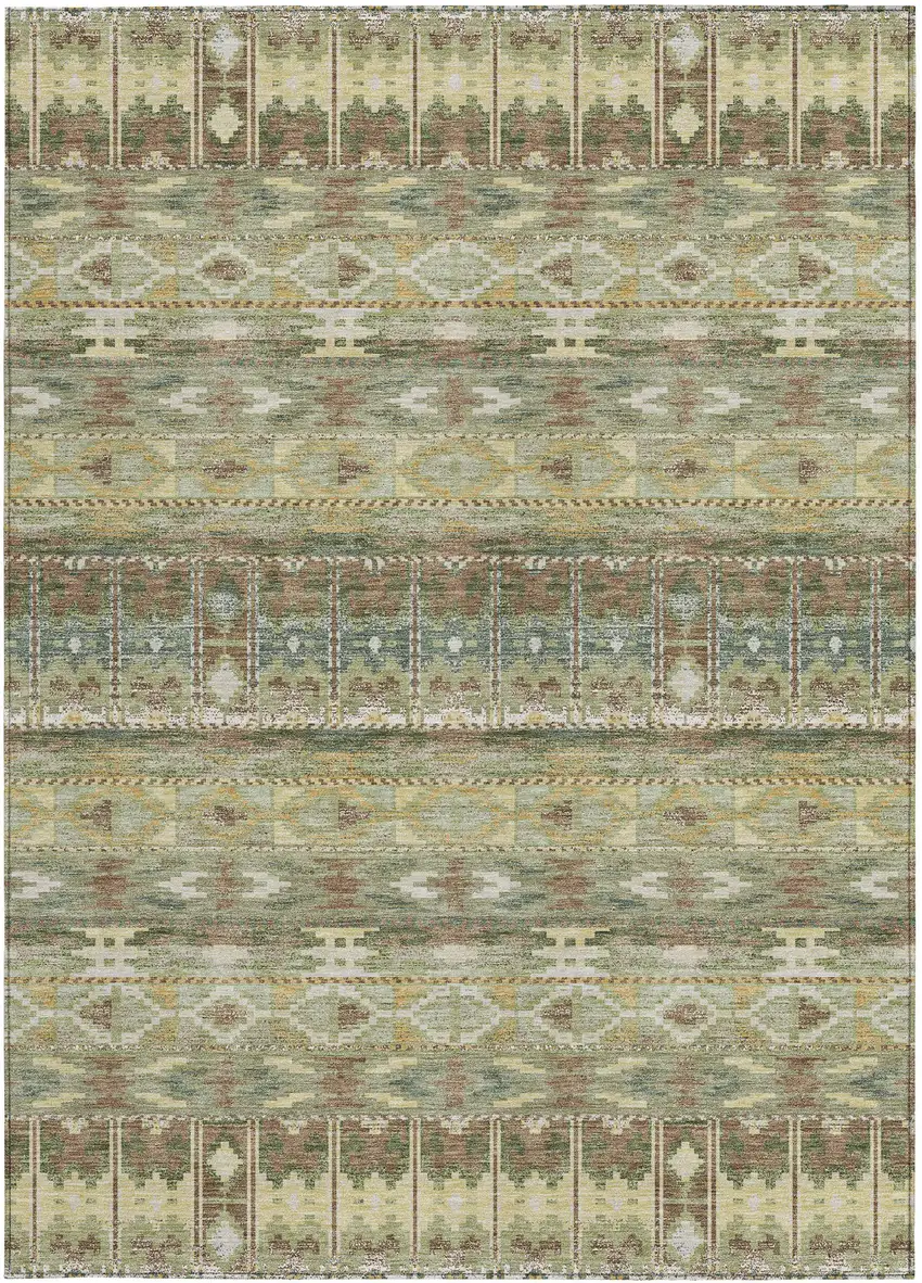 Green And Brown Geometric Washable Indoor Outdoor Area Rug Photo 3
