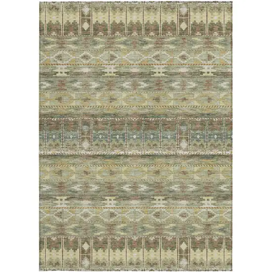 Green And Brown Geometric Washable Indoor Outdoor Area Rug Photo 3