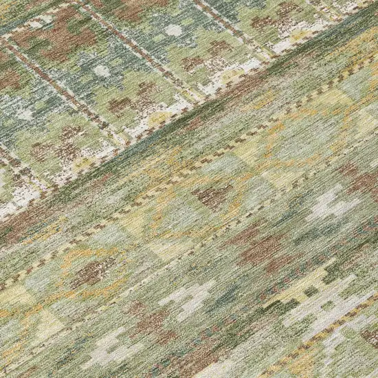 Green And Brown Geometric Washable Indoor Outdoor Area Rug Photo 5