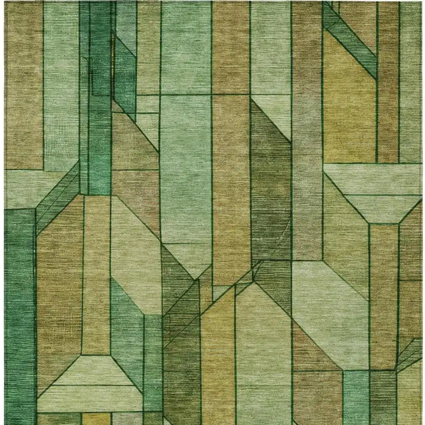 Green And Brown Geometric Washable Indoor Outdoor Area Rug Photo 6