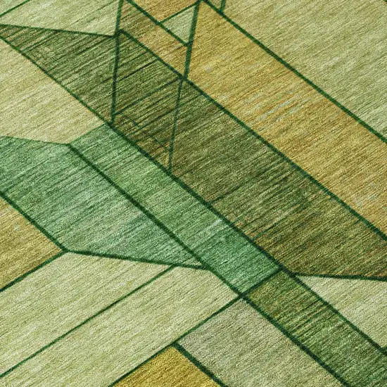 Green And Brown Geometric Washable Indoor Outdoor Area Rug Photo 5
