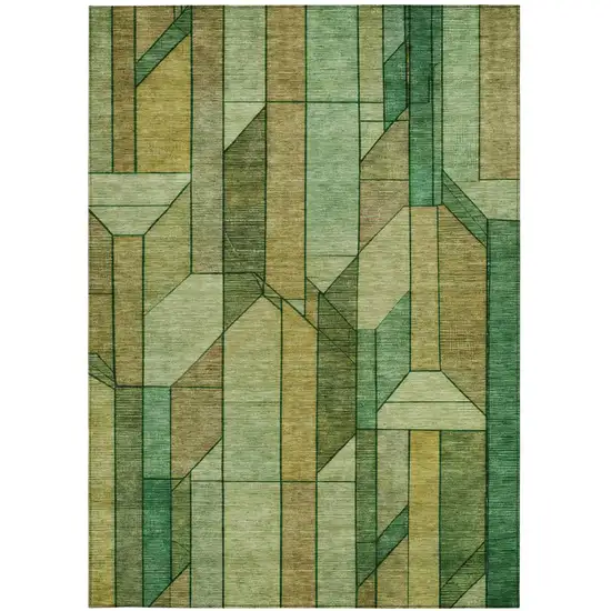 Green And Brown Geometric Washable Indoor Outdoor Area Rug Photo 1